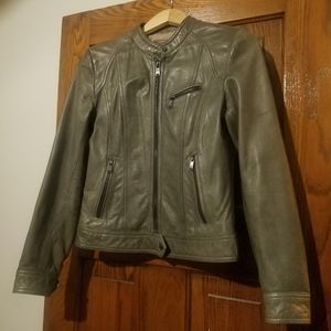 Women's grey leather jacket